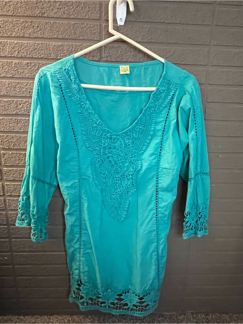 Turquoise Crochet Trim V-Neck Tunic